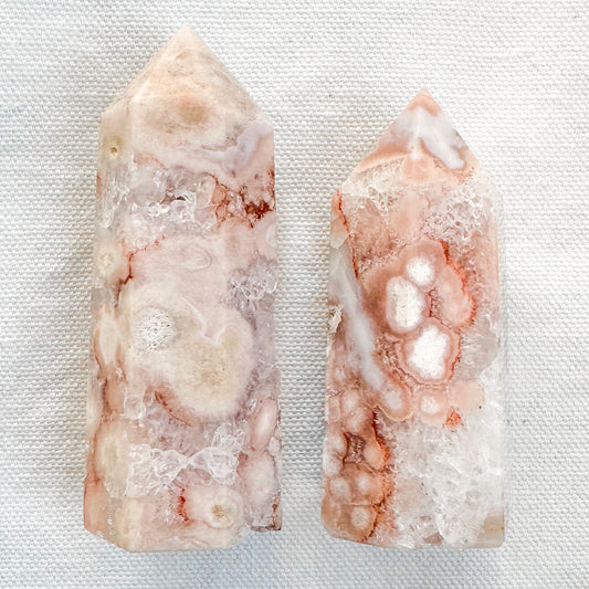 Pink Amethyst With Flower Agate Towers