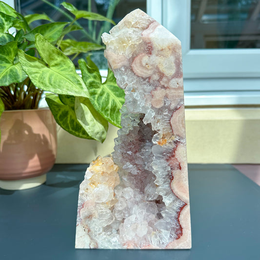 Large Pink Amethyst With Flower Agate Tower - Sussex Stones Crystal Shop