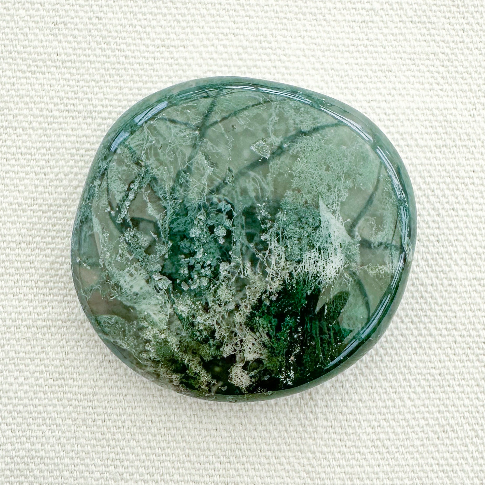 Moss Agate Flat Palm Stone - Sussex Stones Crystal Shop