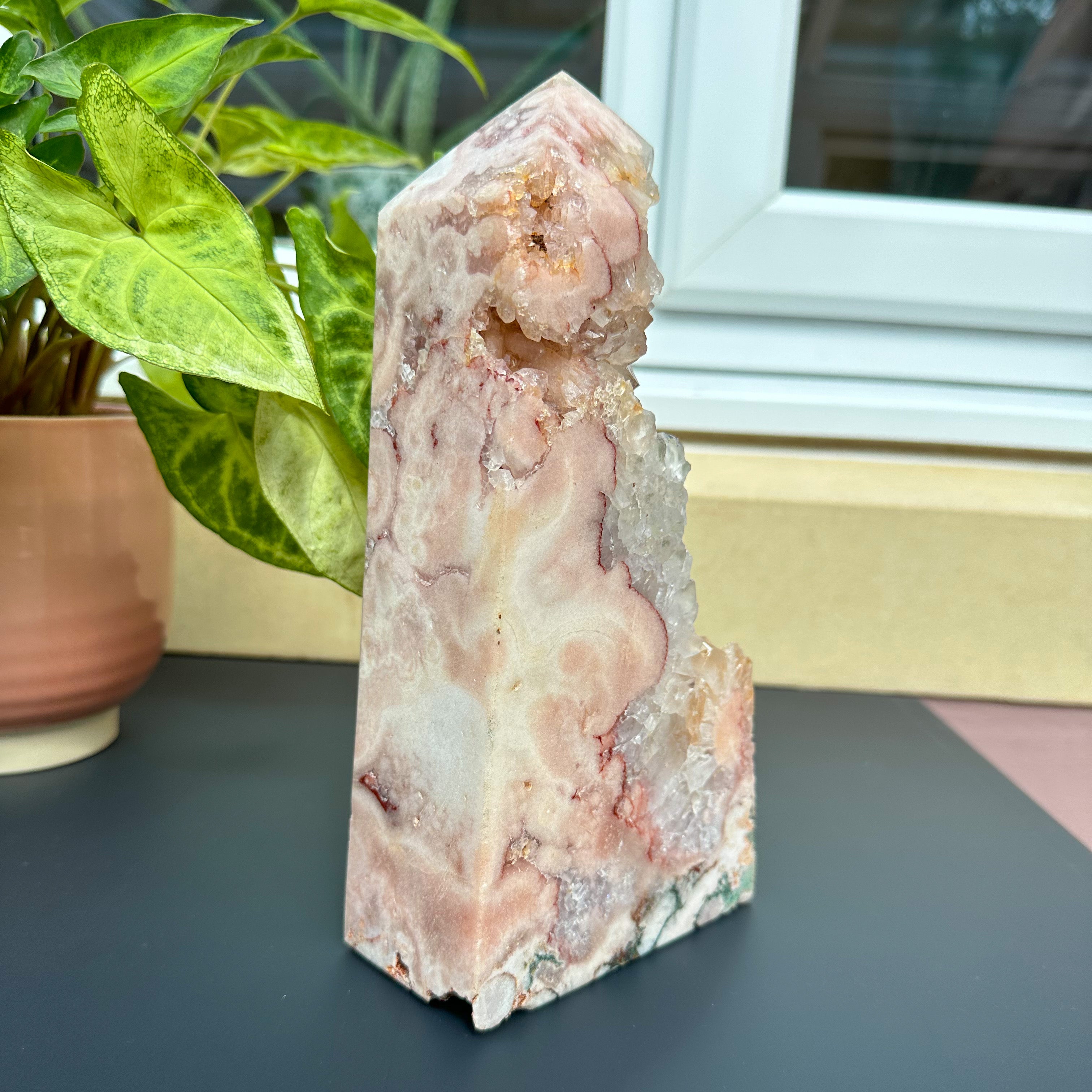 Pink Amethyst Flower Agate Druzy Tower, Natural pink amethyst, flower selling agate, druzy crystal towers, druzy obelisk